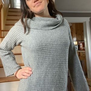 Soft grey ribbed cowl neck sweater